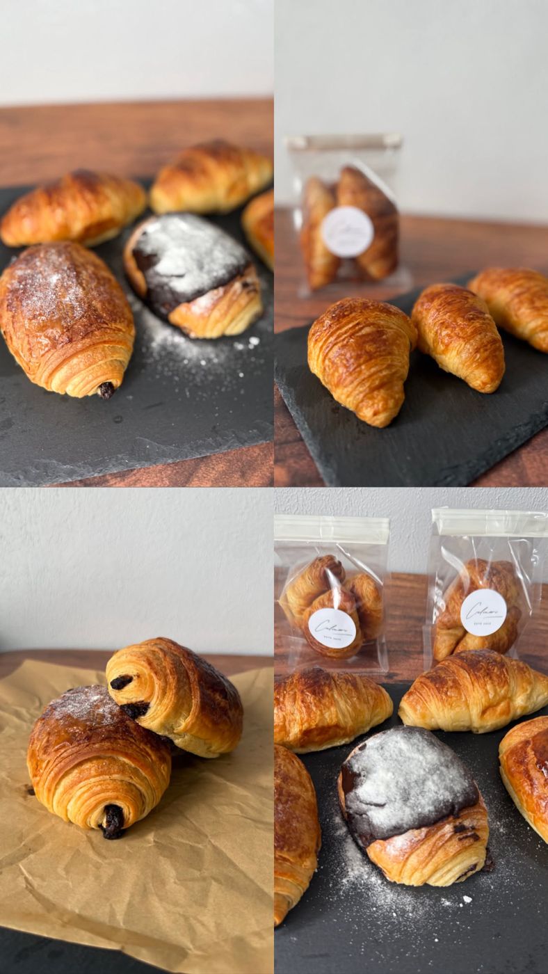 Butter croissants, packed and plated